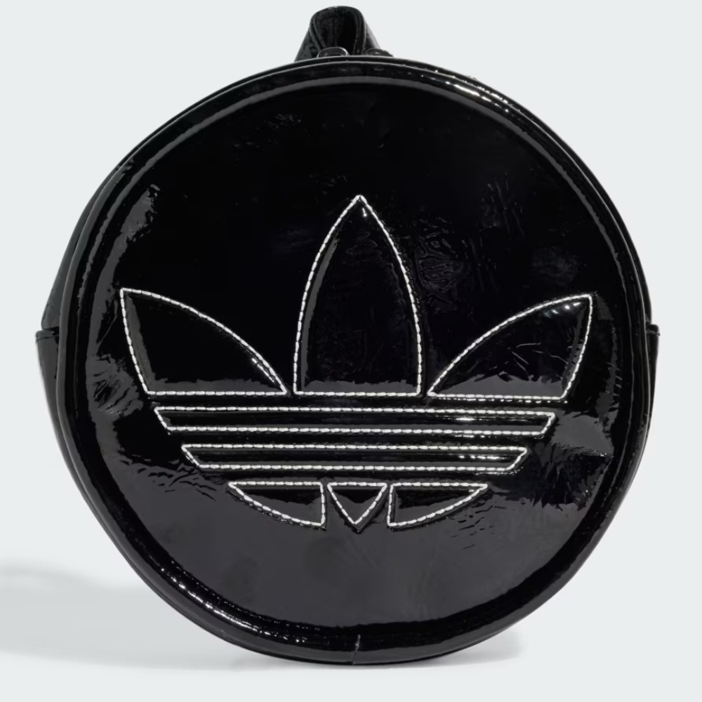 Adidas Glossy Black Round Backpack with White Trefoil